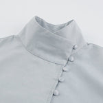 Long Sleeves Loose Solid Color Split-Joint High-Neck Blouses