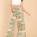 Drawstring high waist drape wide-leg straight-leg pants