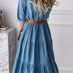Ruffled Denim Button Midi Dress