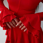 Bodycon High Waisted Asymmetric Pleated Ruffled Solid Color Split-Joint Deep V-Neck Mini Dresses