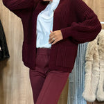 Solid Color V-neck Long-sleeved Casual Knitted Cardigan