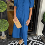 Women's Solid Puff Sleeve Button-Up Shirt Dress