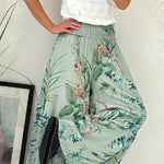 Summer Garden Botanical Print Smocked Waist Wide Leg Palazzo Pants