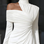 Asymmetric Draped High-Neck One-Shoulder Evening Dress