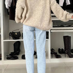 Explore Autumn Knit Open Front Long Balloon Sleeve Loose Cardigan