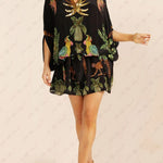 Unique Drop Shoulder Sleeve Coconut Tree Printed Dress