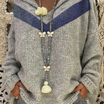 Color Block Loose Hooded Pullover Sweater