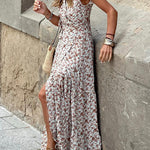 Bohemian V-neck floral dress with petal sleeves