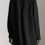 Reality Calling Linen Blend Solid Button Long Sleeve Loose Blouse