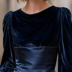 Velvet Draped Long-Sleeve Top With Sculpted Waist