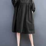 Loose Short Sleeves Solid Color Round-Neck Midi Dresses