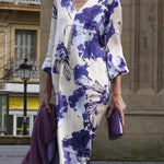 Satin Floral Print V-neck Casual Midi Dress