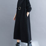 A-Line Long Sleeves Solid Color Mock Neck Midi Dresses
