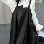 A-Line Loose Asymmetric Pleated Solid Color Split-Joint Square-Neck Midi Dresses Slip Dress