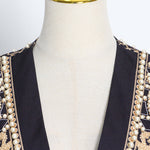 Long Sleeves Loose Beads Printed V-Neck Blazer Outerwear