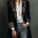 Black Velvet Blazer With Baroque Printed Lapel – Timeless Vintage Luxury