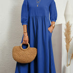 11 Colors Simple Round-Neck Solid Color Midi Dress
