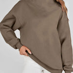 Women's Slit Mock Neck Oversized Sweatshirt