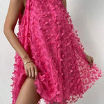 Loose Sleeveless Jacquard Pleated Solid Color Split-Joint Stand Collar Mini Dresses