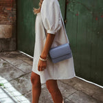 Beige Lace Up V Neck Bubble Sleeve Short Shift Dress
