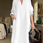 Women'S Casual Solid Color V-Neck Dress