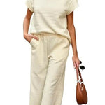 Women's Casual Textured Tops and Wide Leg Pants Lounge Sets