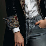 Black Velvet Blazer With Baroque Printed Lapel – Timeless Vintage Luxury