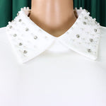 Puff Sleeves Beads Mesh Solid Color Split-Joint Round-neck Midi Dresses