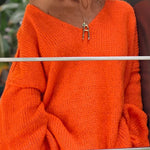 Fashionable Patchwork V-neck Long-sleeved Knitted Sweater