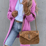 Solid Color V-neck Knitted Long-sleeved Oversized Midi Cardigan