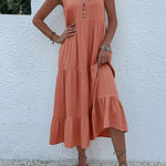Loose Sleeveless Pleated Split-Joint V-Neck Midi Dresses