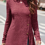 Street Solid Buttons O Neck Tops