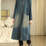 A-Line Long Sleeves Buttoned Pockets Round-Neck Midi Dresses Outerwear