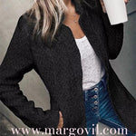 Margovil Stand Notch Collar Open Front Slim Fit Jacket