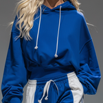 Retro Sporty Hoodie And Striped Wide-leg Pants Set
