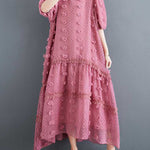 A-Line Half Sleeves Elasticity Jacquard Solid Color Split-Joint V-Neck Midi Dresses