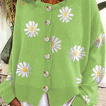 Round Neck Floral Embroidery Knitted Sweater Cardigan