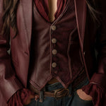 Vintage Burgundy Eco Leather Blazer