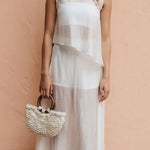 Lena Semi-sheer Irregular Hem Top and High Rise Side Zipper A-line Maxi Skirt Set