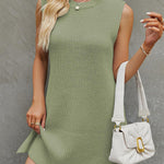 A-Line Loose Solid Color Split-Side Tied Waist Round-Neck Mini Dresses Sweater Dresses