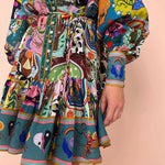 Printed Lace-up Pleated Dress