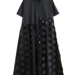 Original Casual Loose Polka-Dot Split-Joint Midi Shirt Dress