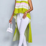High-Low Loose Contrast Color Pleated Mock Neck Blouses&Shirts Tops