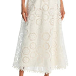Nice Try Embroidered Crochet Lace Tassle Trim Elastic Waist Midi Skirt