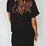 A-Line Loose Contrast Color Pockets Split-Joint Striped Round-Neck Mini Dresses