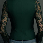 Elegant Black Lace Panel Sleeve Blazer Top