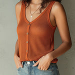 Boho Lightweight Burnt Orange Button-Front Mesh Knit Tank