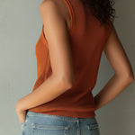 Boho Lightweight Burnt Orange Button-Front Mesh Knit Tank