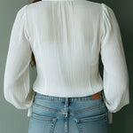 Boho Ruffled V-Neck White Pleated Lace Tie-Front Blouse