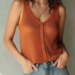 Boho Lightweight Burnt Orange Button-Front Mesh Knit Tank